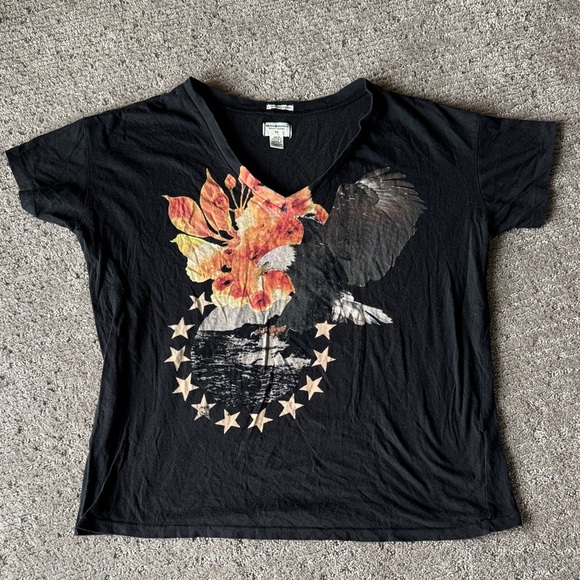 Ralph Lauren Denim & Supply Black V-Neck Tee with Floral and Eagle Graphic - Picture 1 of 8